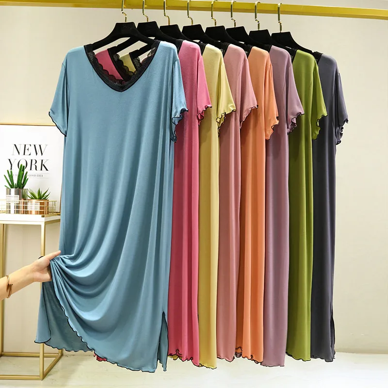 

Sexy Backless Nightdress Women Candy Color Modal Nightgowns Loose Mid-Long Dress Lounge Wear Home Clothing Lady Nightshirt