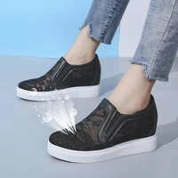 2021 white women shoes summer mesh lace women casual shoes sneakers breathable hollow flat loafers slip on height increase shoes