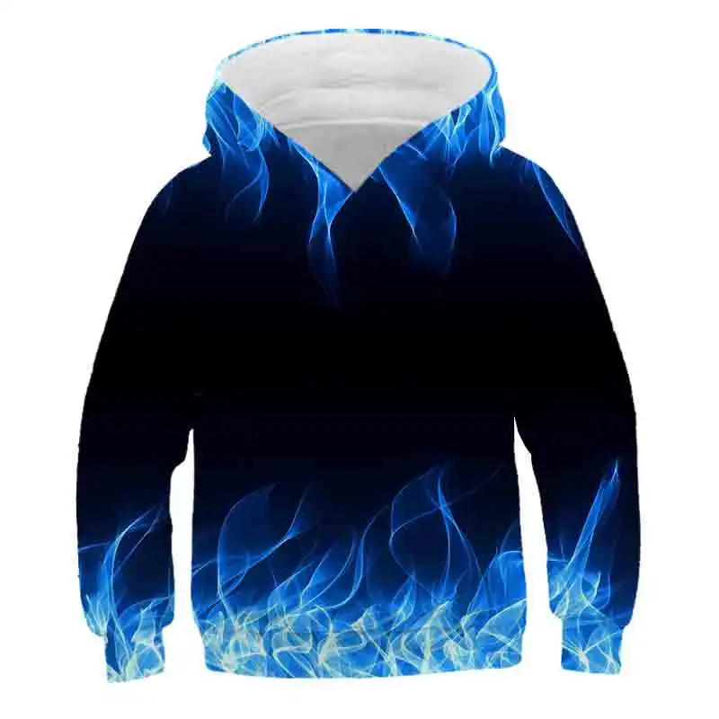 

Fashion Blue 3D Flame Print Hoodies Kids Long Sleeve Sweatshirt Boys&Girl 4 7 9 11-14Years Children Clothes spring autumn hoodie