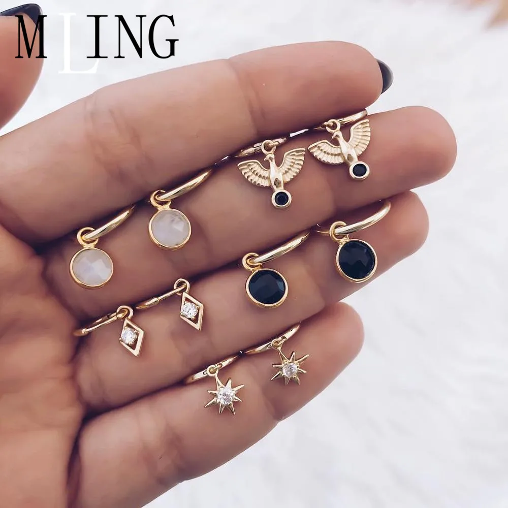 Серьги-гвоздики MLING из золотого сплава с кристаллами модные серьги молниевыми