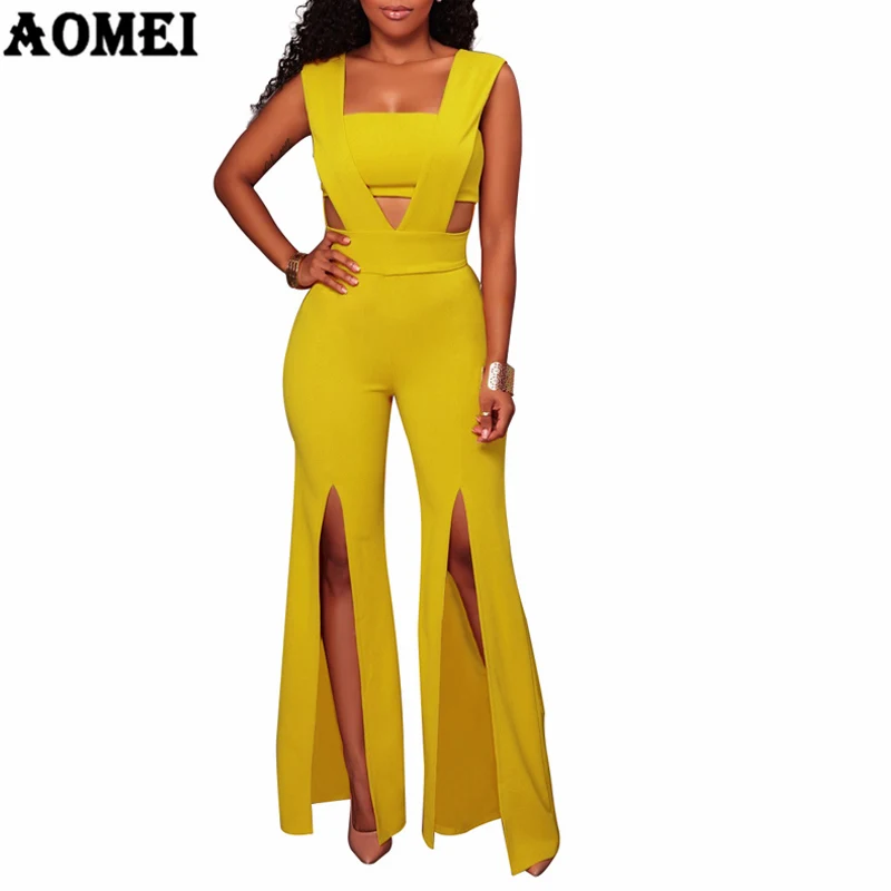 Женский комбинезон сексуальный с вырезами и разрезом элегантные лоскутные брюки