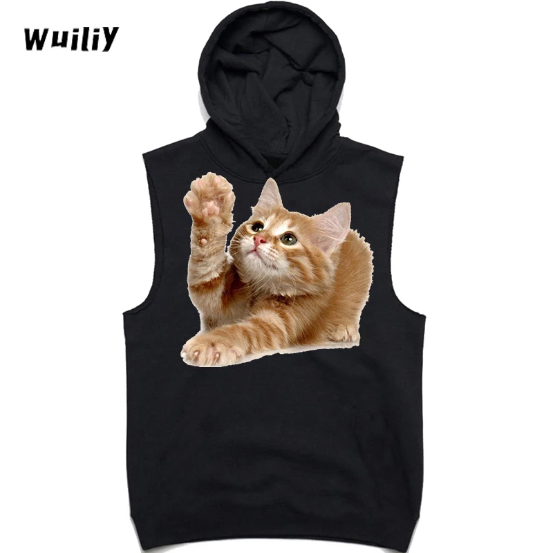 

Men'sAnimalsSleevelessHoodedCatGraphicHoodiesSweatshirtCottonTopLaHipHopCasualClothes