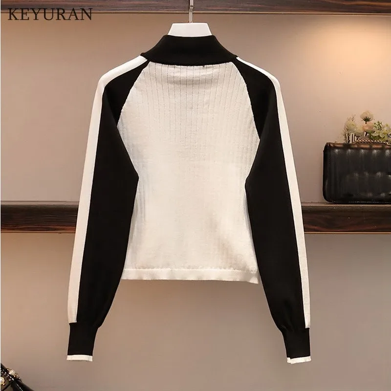 Женский винтажный трикотажный комплект из юбки элегантный пуловер с длинным