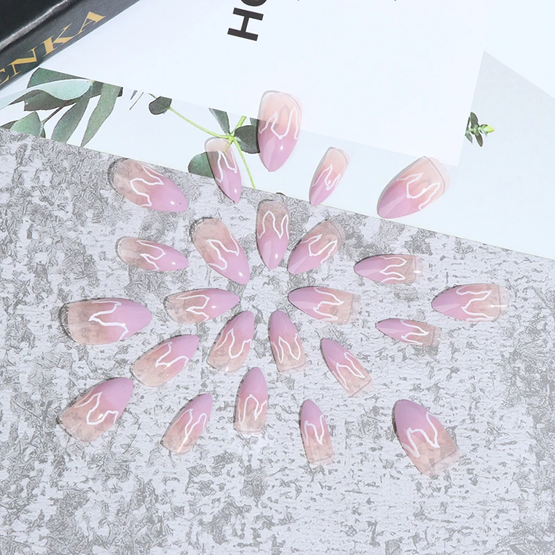 

2020 New European Style Square Flame Fake Nails Design Purple Fire Pattern Full Cover False Nails Artificial Nail Decal Art Tips