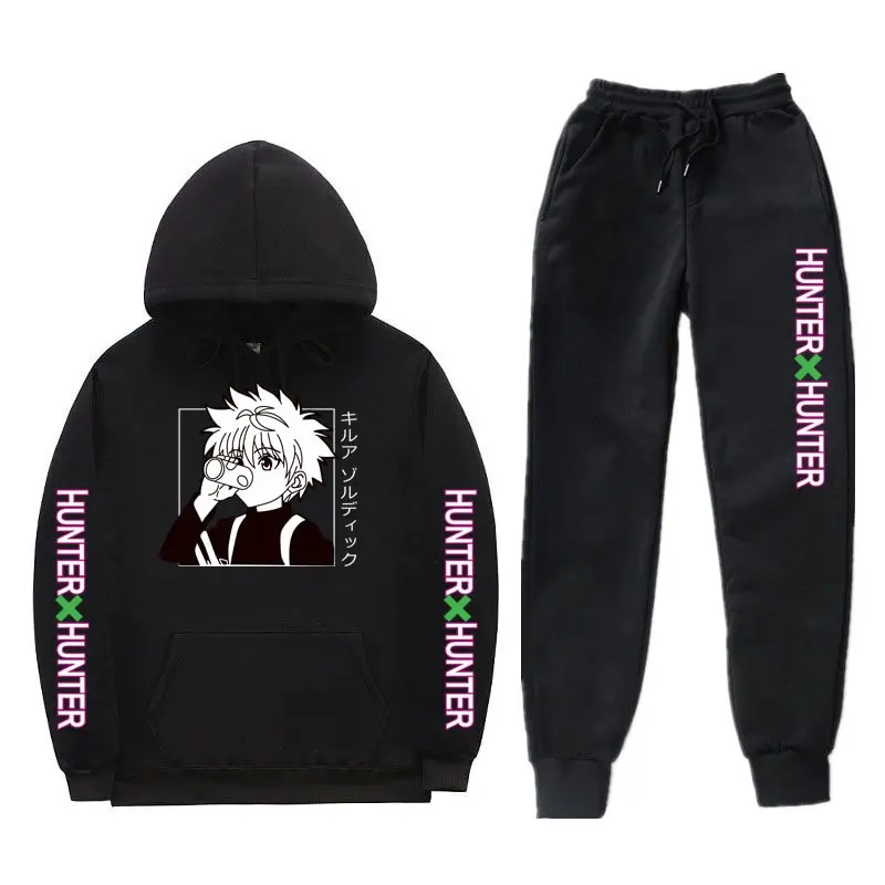 

Japanese Anime Hunter X Hunter Autumn Winter Men Women Thick Fleece Suit 2 Pieces Sets Hoodies Sweatshirt And Pants Suits