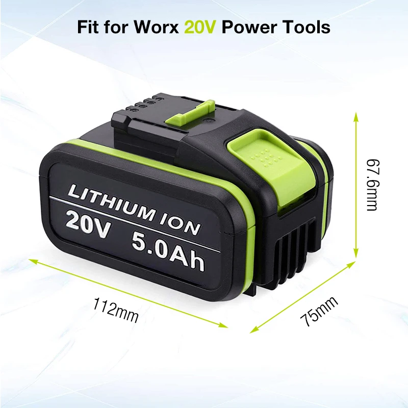 20V 5.0Ah Li-Ion Power Tool Replacement Rechargeable Battery for Worx WA3553 WA3551 WX390 WX176 WX178 WX550 WX678 WX373 WA3572 |