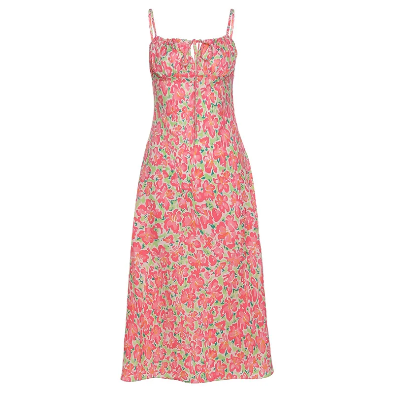 

Sexy Boho Floral Print Summer Dress Robe Longue Maxi Strap Dress Women Femme Casual Bohemia Party Pink Backless Holiday Clothing