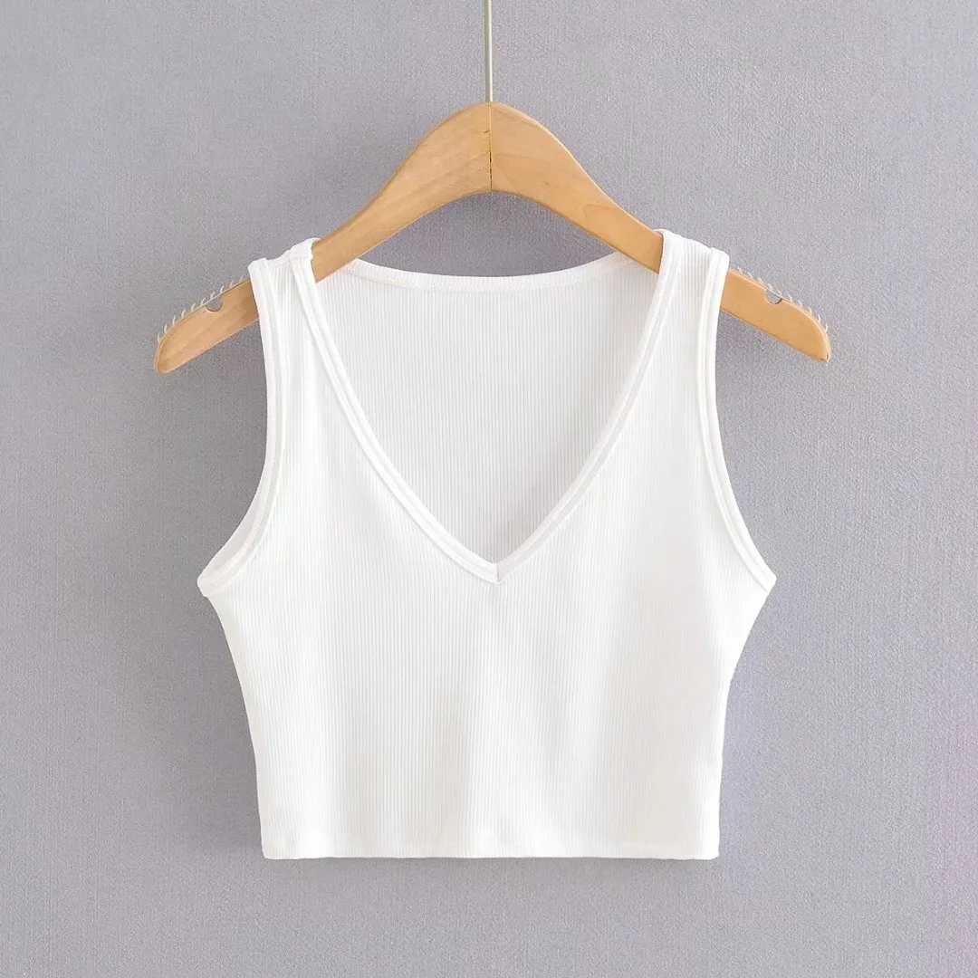 

Outer Wear V-neck Solid Color Vest Women's Spring and Summer 2021 New Elastic Leaking Umbilical Tight-fitting Sling