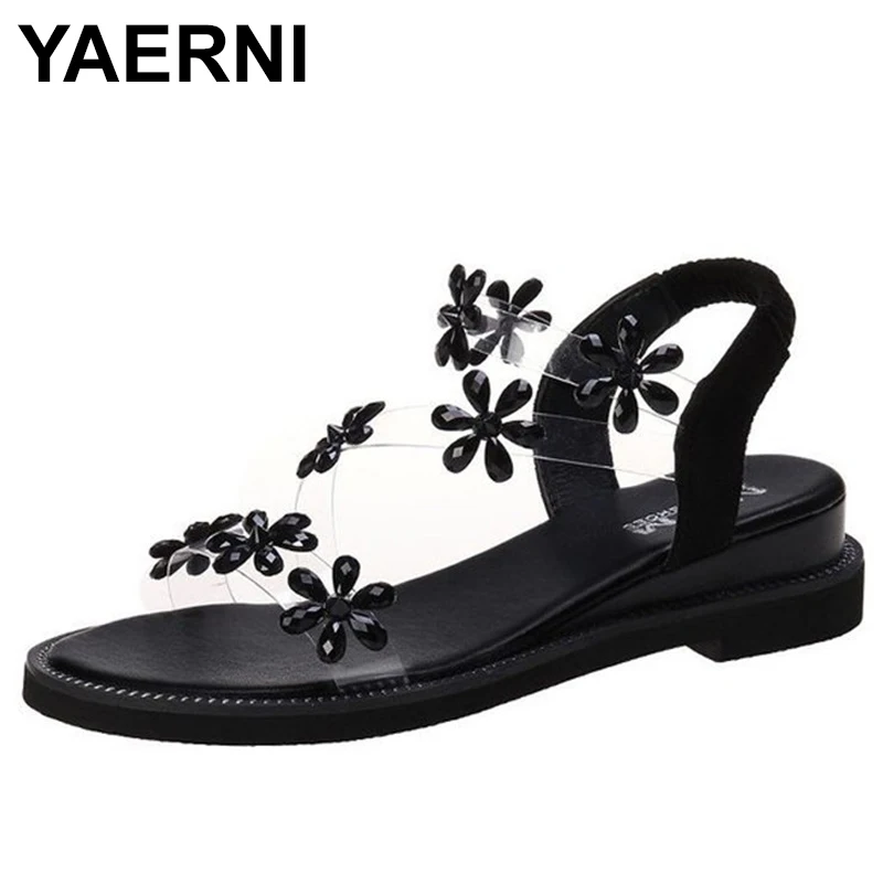 

Женские сандалии YAERNIWomen в стиле бохо, летняя обувь для женщин, женская обувь 2021, блестящая женская обувь с цветами и кристаллами, 35-40