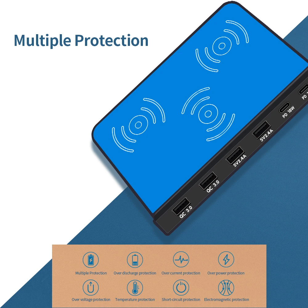 819 6 портовое Зарядное устройство USB беспроводное зарядное PD + QC3.0 для быстрой