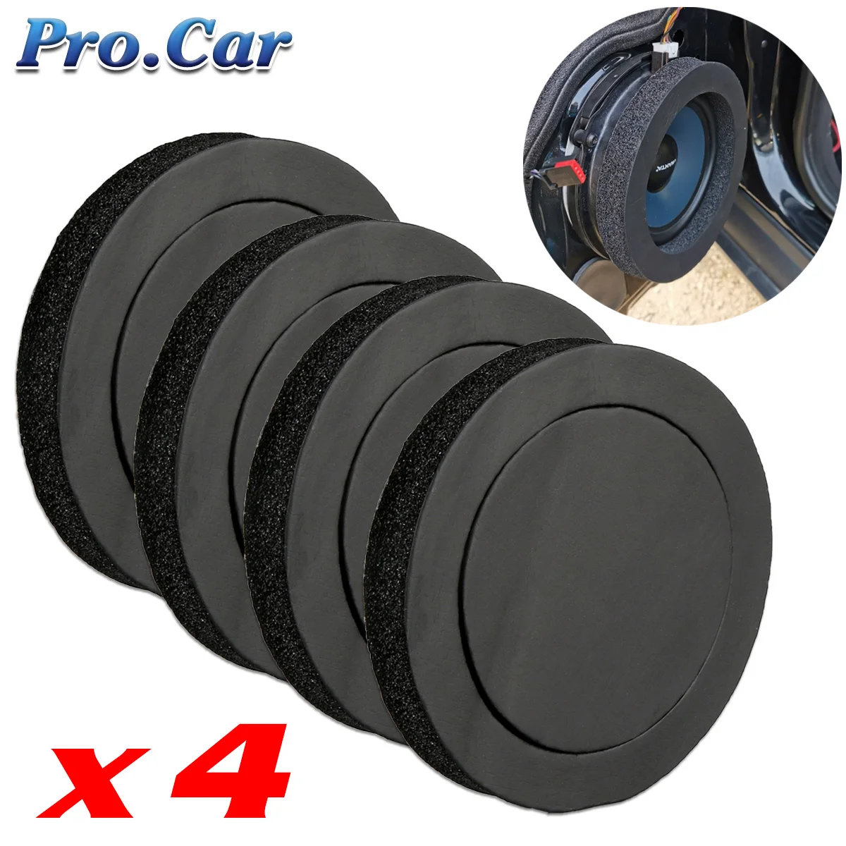 4pcs Universal Car Speaker Ring Sound Insulation Accessories Auto Audio Enhancer System Soundproof Bass Door Trim Self Adhesive