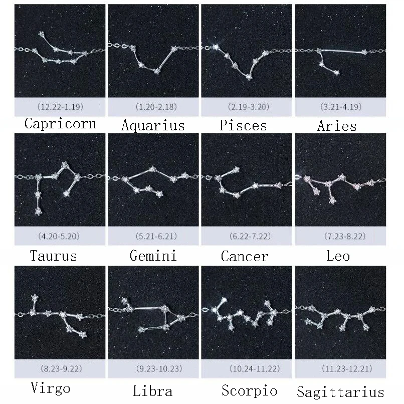 Trustdavis 925 Стерлинговое серебро Кристалл Таурус Козерога Скорпион двенадцать