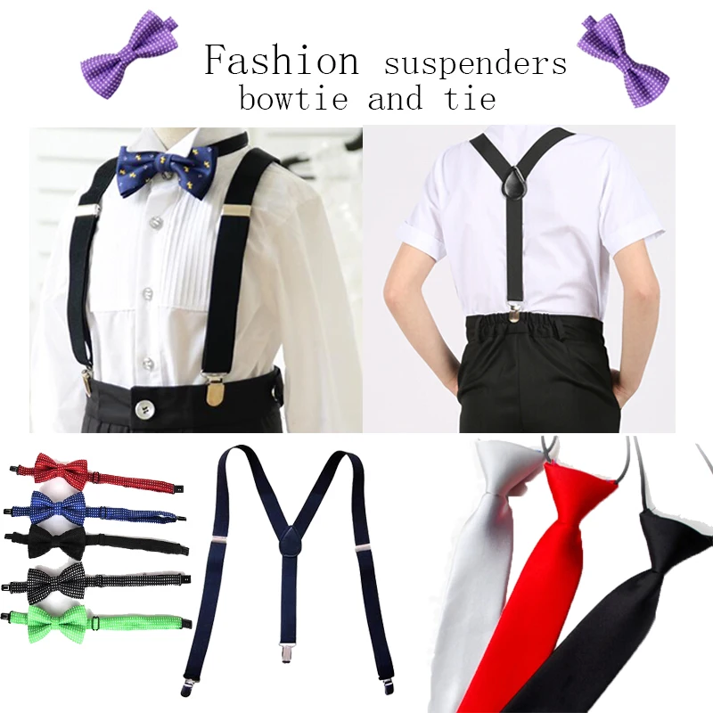 Классические Детские высококачественные розовые подтяжки галстуки бабочки