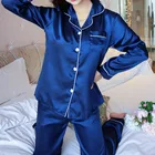 Пижама женская атласная Шелковая пижама комплекты с отложным воротником, одежда для сна с длинным рукавом, Весенняя Пижама, комплект из 2 предметов, домашняя одежда