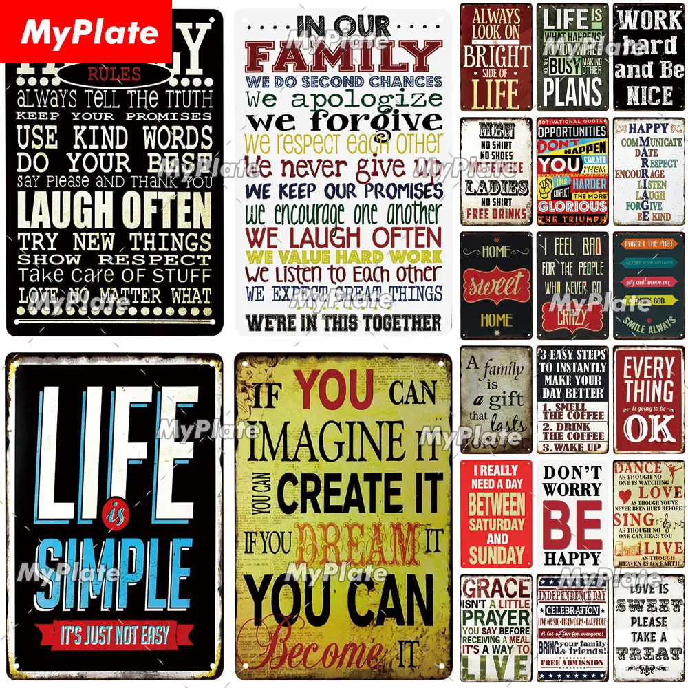 [MyPlate] Правила семьи металлический знак винтажная фотопластина Настенный декор