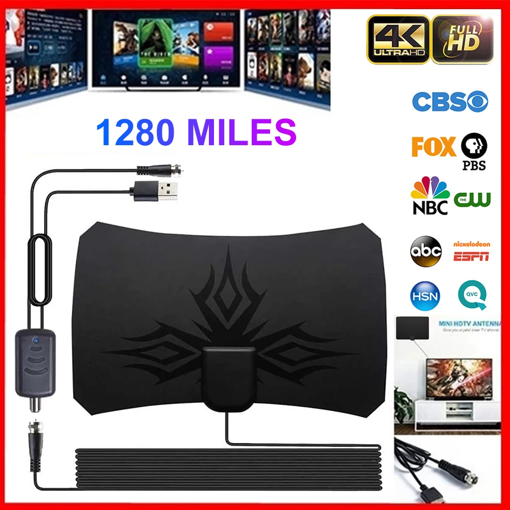 

4K Digital HDTV Aerial Indoor Amplified Antenna 1280 Miles Range For Life Local Channels Broadcast