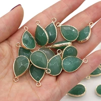 2pcs natural stone faceted green aventurine jades pendants exquisite charms for jewelry making diy earring necklace size 14x23mm