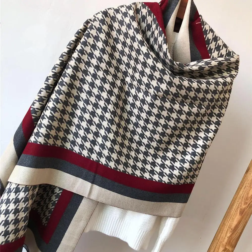 Зимний женский шарф женские клетчатые шарфы, палантин, шаль толстый женский шарф теплый кашемировый смешанный, из шерсти и хлопка матовый пончо