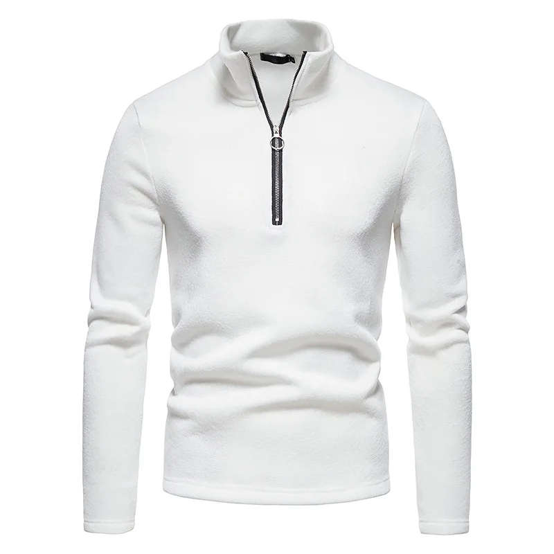 

2021 men's spring and autumn new hollow placket zipper design men's high collar backing t-shirt men's solid color sweater