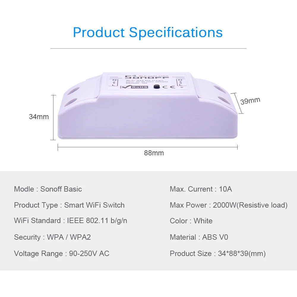 Беспроводной смарт переключатель Itead Sonoff Basic с Wi Fi пультом дистанционного