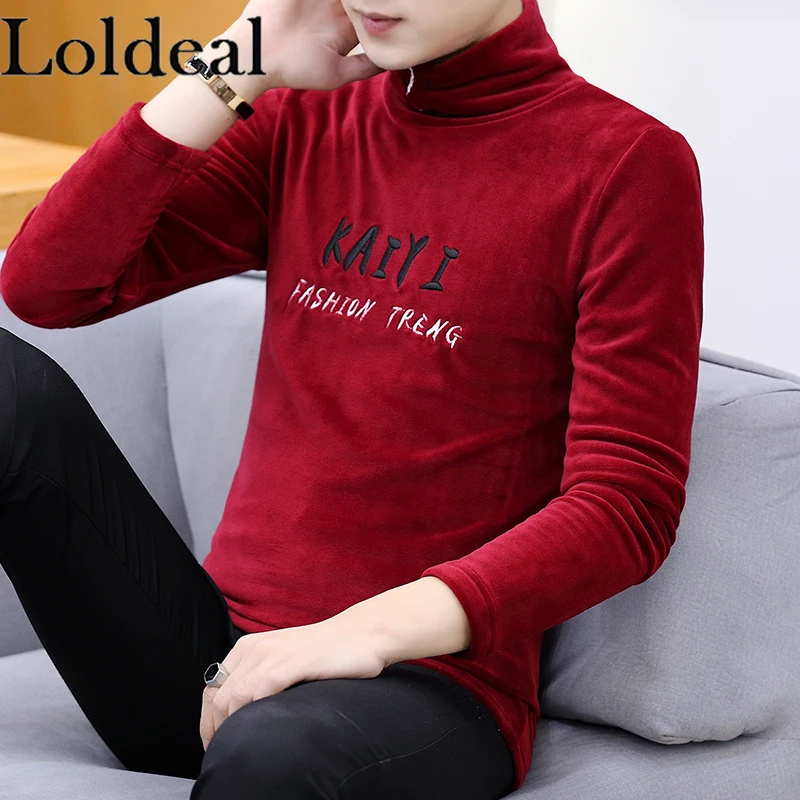 Loldeal бордовая рабочая одежда водолазка Slim Fit с длинным рукавом рубашка мужская
