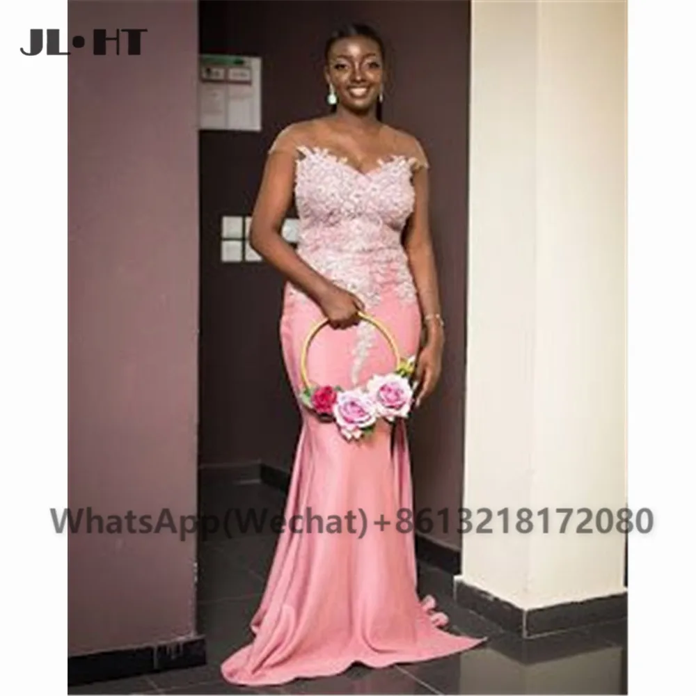 2021 Румяна Розовый Свадебная вечеринка бальное платье подружки невесты из Африканской ткани с длинными