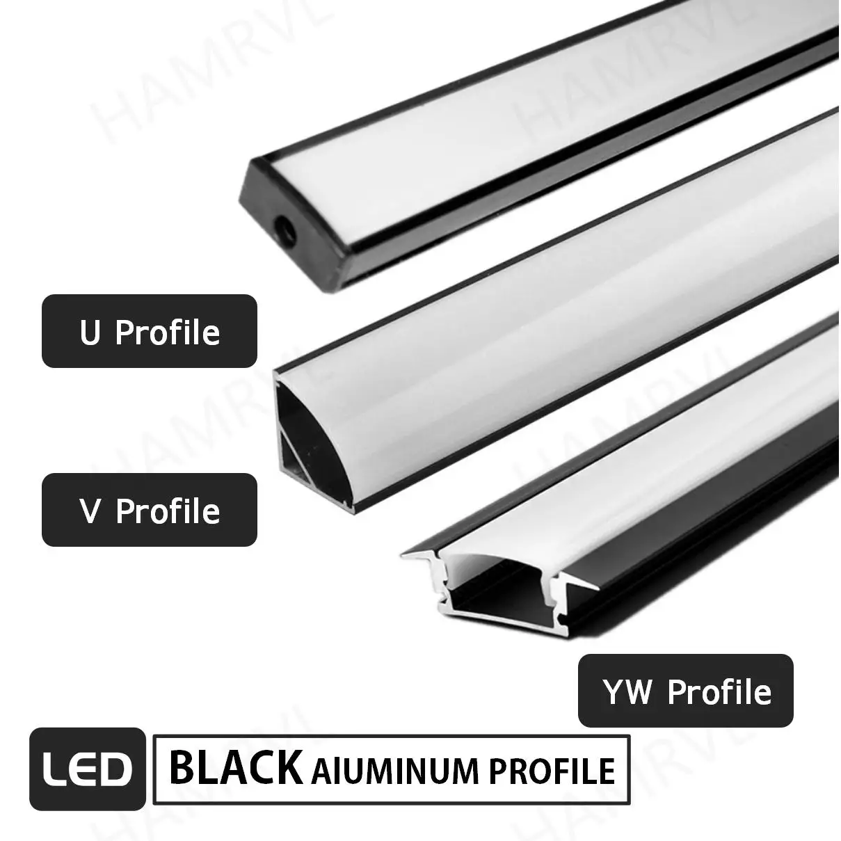 Black V U YW LED Aluminum Profile 50cm For 5050 5630 Corner Channel Case Holder Milky Cover Cabinet Closet LED Bar Strip Lights