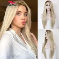 long straight blonde lace front wig wigs for women ombre synthetic wig 26 brown roots light blonde wig heat resistant fiber