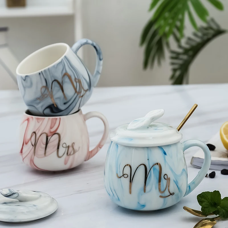 Кофейная кружка из натурального мрамора фарфоровая чашка для чая Mr и Mrs
