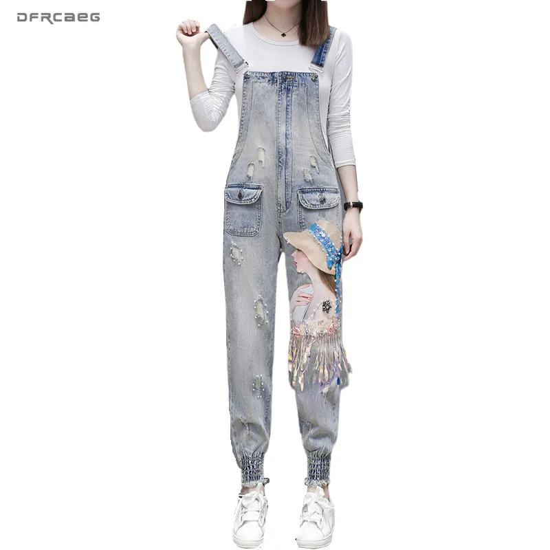 Женские винтажные джинсовые комбинезоны комбинезон с блестками и бисером весна