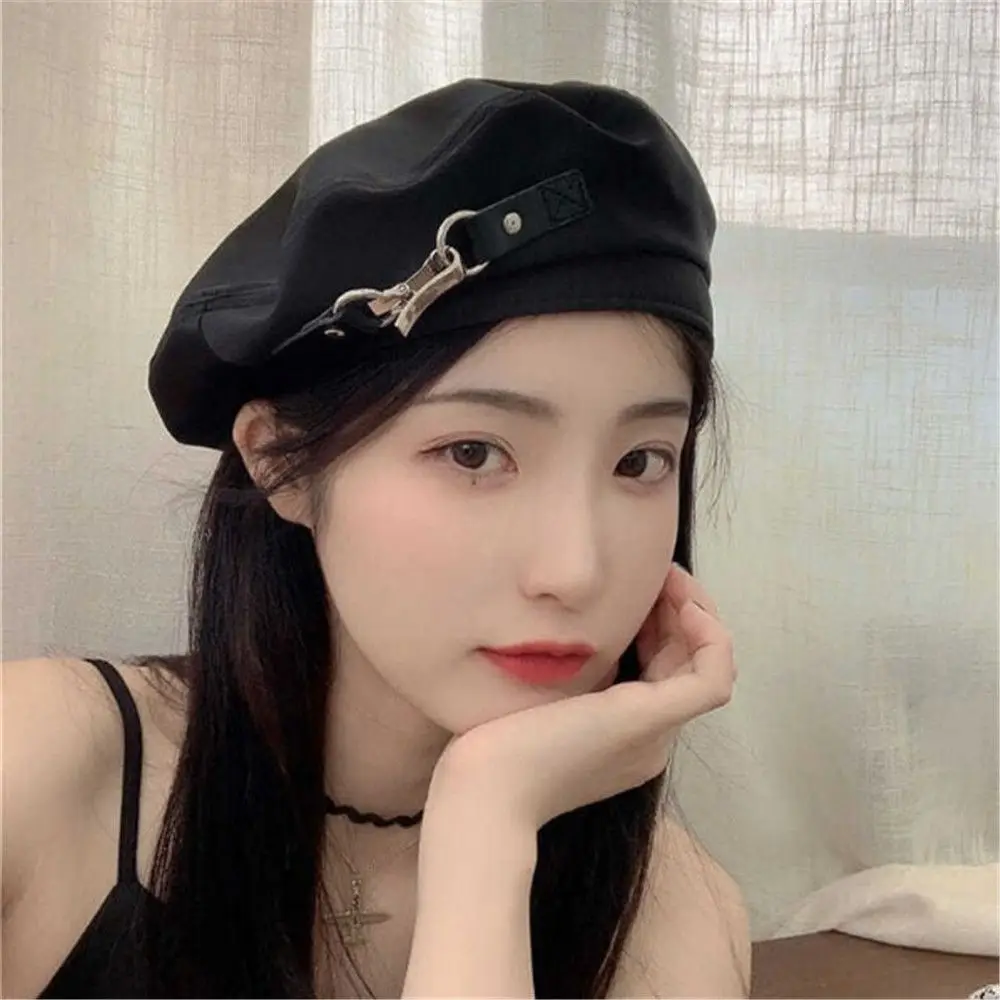 

French Artist Style Fashion Snap Berets For Women Girls Cool And Cute Painter Hat With Metal Double Ring All-Match 2022 New