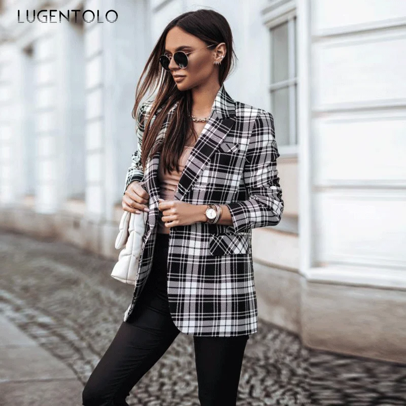 

Блейзер женский весенний, в клетку, с длинными рукавами и одним карманом