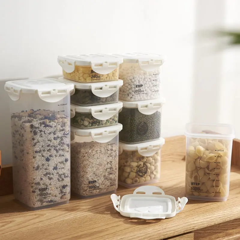 

9 Pcs/Set Sealed Tank Plastic Kitchen Grain Storage Box Food Grade Milk Powder Tank Transparent Storage Tank Noodle Storage Tank