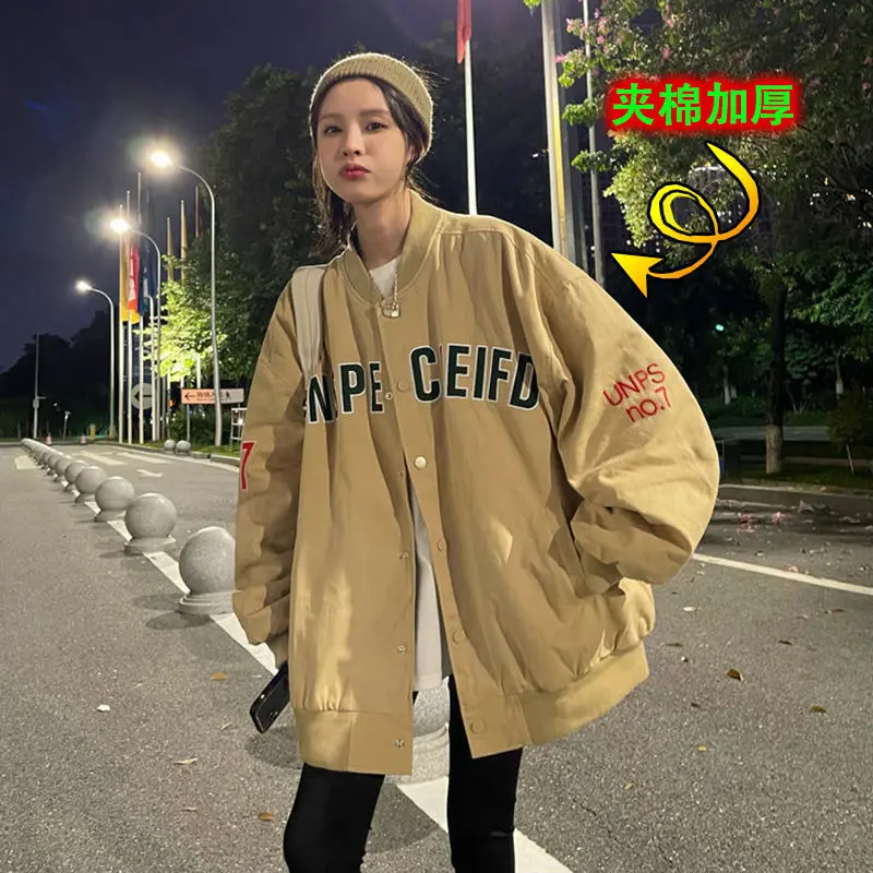

American retro jacket baseball uniform quilted thickened Klein sapphire blue casual jacket female fall/winter 2021