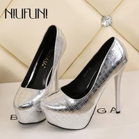 new 14cm stiletto high heels platform pointed toe women shoes stone pattern silver sexy pumps shoe slip on womens autumn shoes