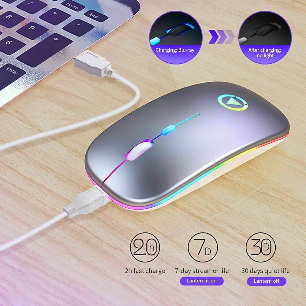 

LED Light Rechargeable & Battery Mouse 2.4GHz Digital Wireless Mute USB Optical Ergonomic Gaming Mouse for Laptop Computer