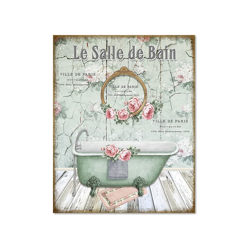 Винтажная потертая викторианская Ванна во французском стиле холст с рисунком