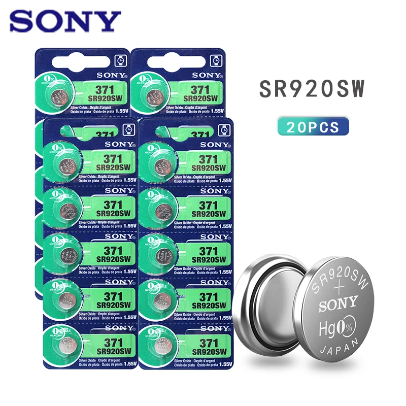 

20pc Sony 100% Original AG6 371 SR920SW 920 1.55V Watch Battery CX69 S21 605 SR920SW 371 Button Coin Cell MADE IN JAPAN