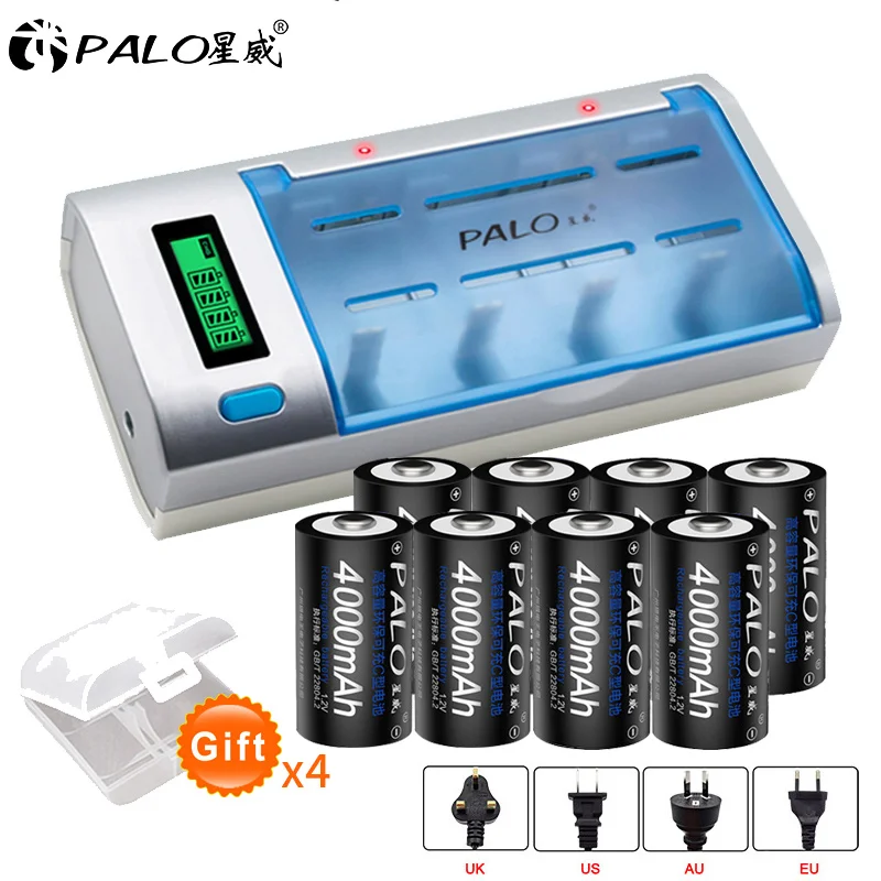 Аккумуляторные батареи PALO 8 шт. Тип C размер 1 2 в nimh 4000 мАч + умное зарядное