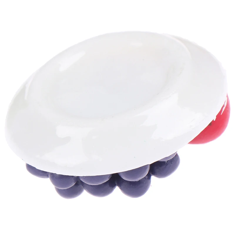 

1:12 Miniature Food Hamburger Fresh Fruit Platter Grape Pear Orange Peach White Dish Dollhouse Kitchen Accessories