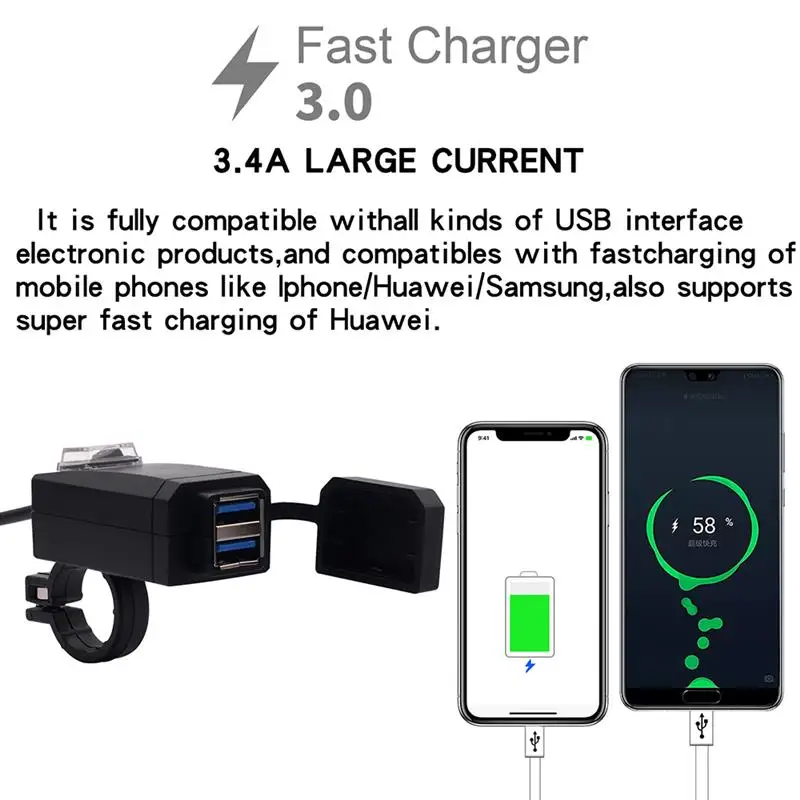 Горячая новинка универсальный QC3.0 USB зарядное устройство для мотоцикла