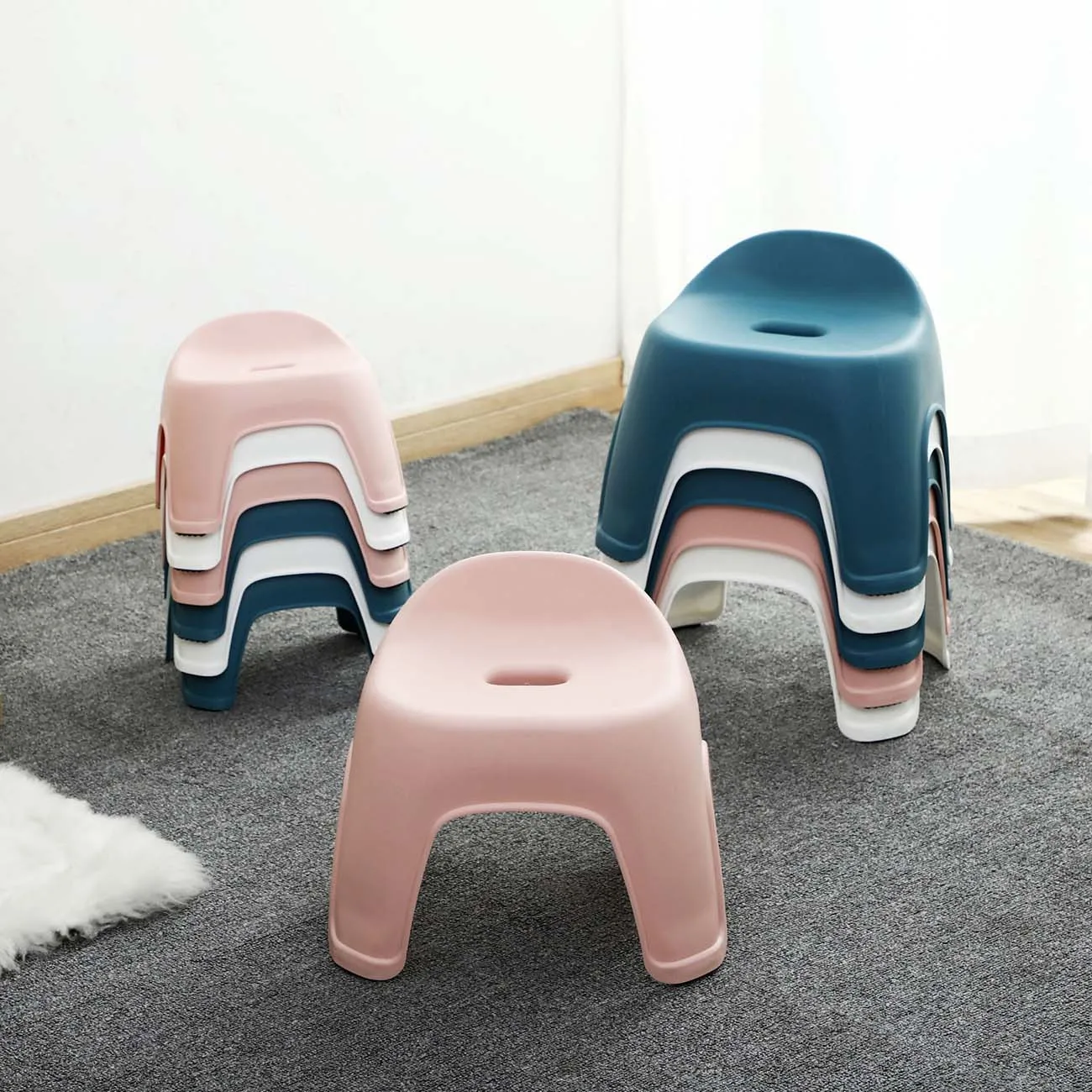 

Thicken Plastic Stools Living Room Non-slip Bath Bench Children Step Stool Changing Shoes Stool Kids Furniture Minimalism