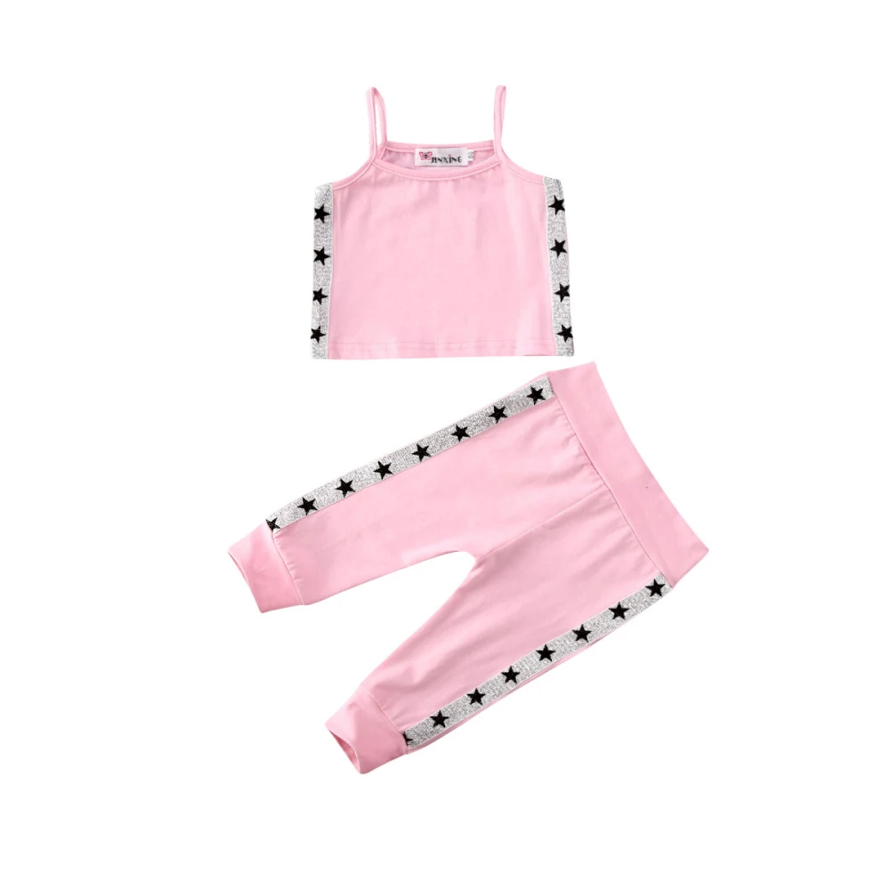 

Summer1-5Y Toddler Kids Baby Girl Crop Tops +Star Print Long Pants 2pcs Clothes Outfits Tracksuit US