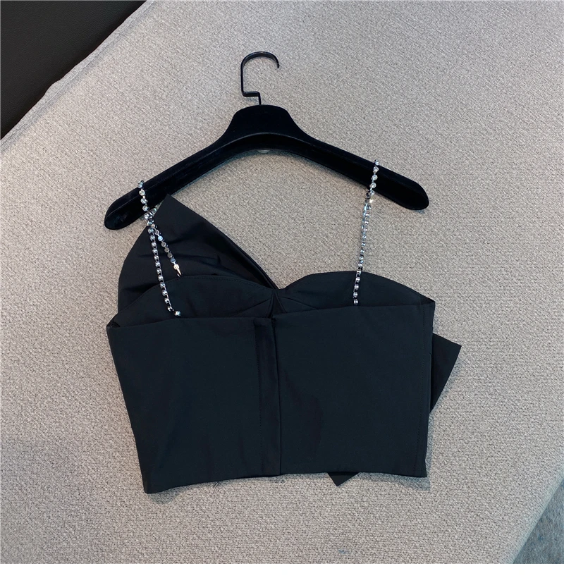 Big Bow Camisole Woman Rhinestone Chain Shoulder Strap 2021 Spring and Summer New Korean Style Temperament Lady Bra Crop Top