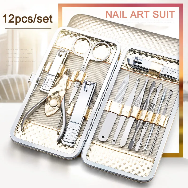 

12pcs/set Nail Manicure Pedicure Set Clipper Scissors Tweezers Tool with Case for Nail Art MH88