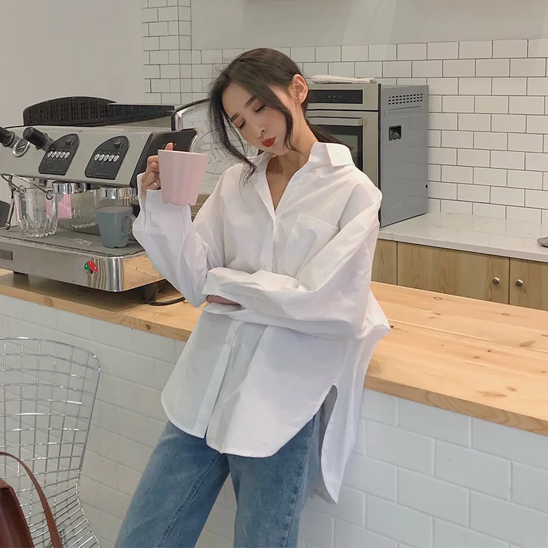 

Spring new white women long sleeve shirt port flavour restoring ancient ways design feeling small han edition loose dress shirt