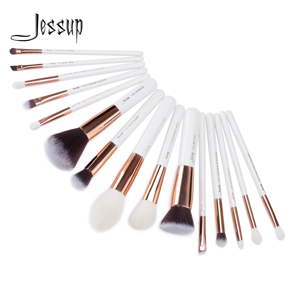 Jessup 15 шт. кисти для макияжа белый/розовое золото maquiagem Профессиональный completa основа пудра Definer шейдер лайнер кисти T220
