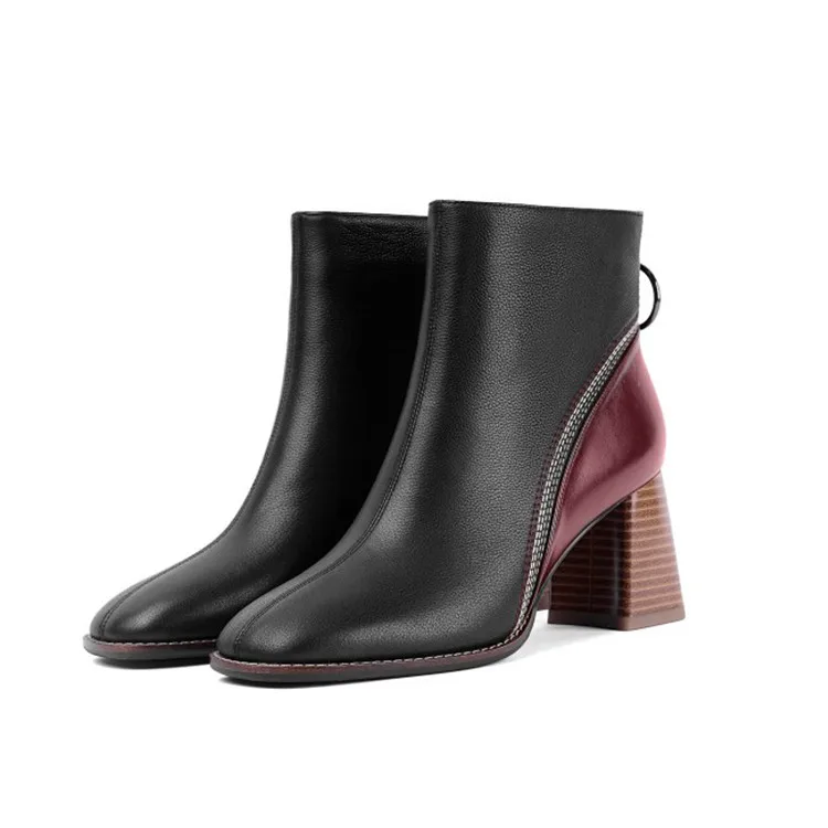 Женские ботильоны из коровьей кожи с квадратным носком на высоком