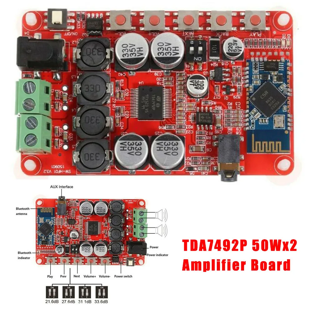AUX + беспроводной Bluetooth 4 0 аудио приемник Цифровой TDA7492P 50Wx2 усилитель плата
