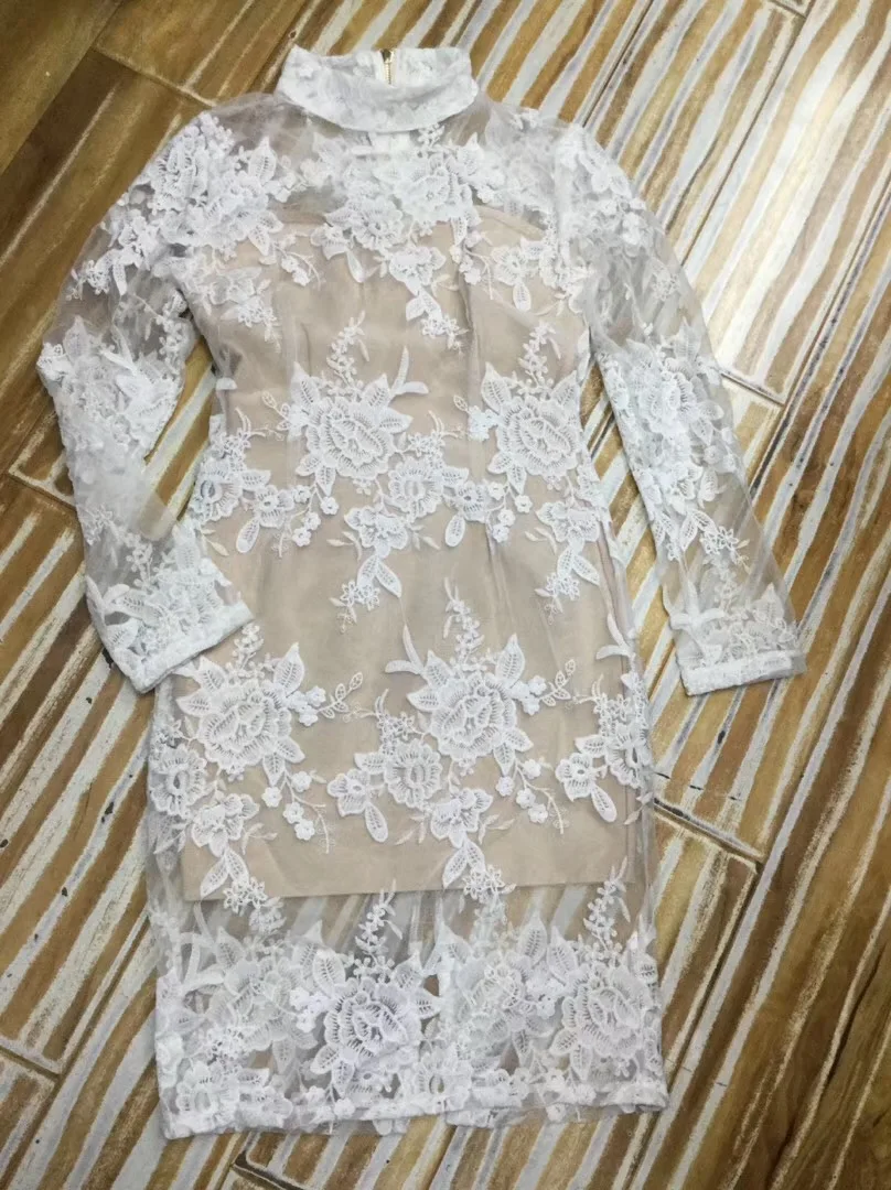 

Sale Women Sexy Fashion Long Sleeve Lace White Rayon Bandage Dress Ladies Winter Elegant Celebrity Party Dress Vestido